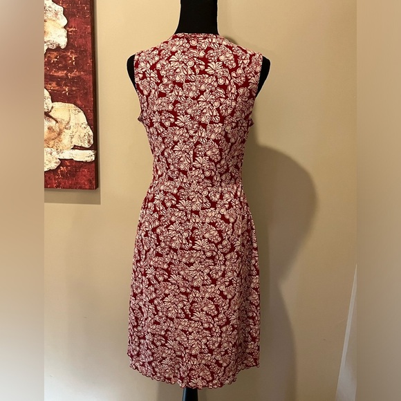 Caslon V-Neck Faux Wrap Dress in Brick Red & Oatmeal, size Small - Picture 2 of 5